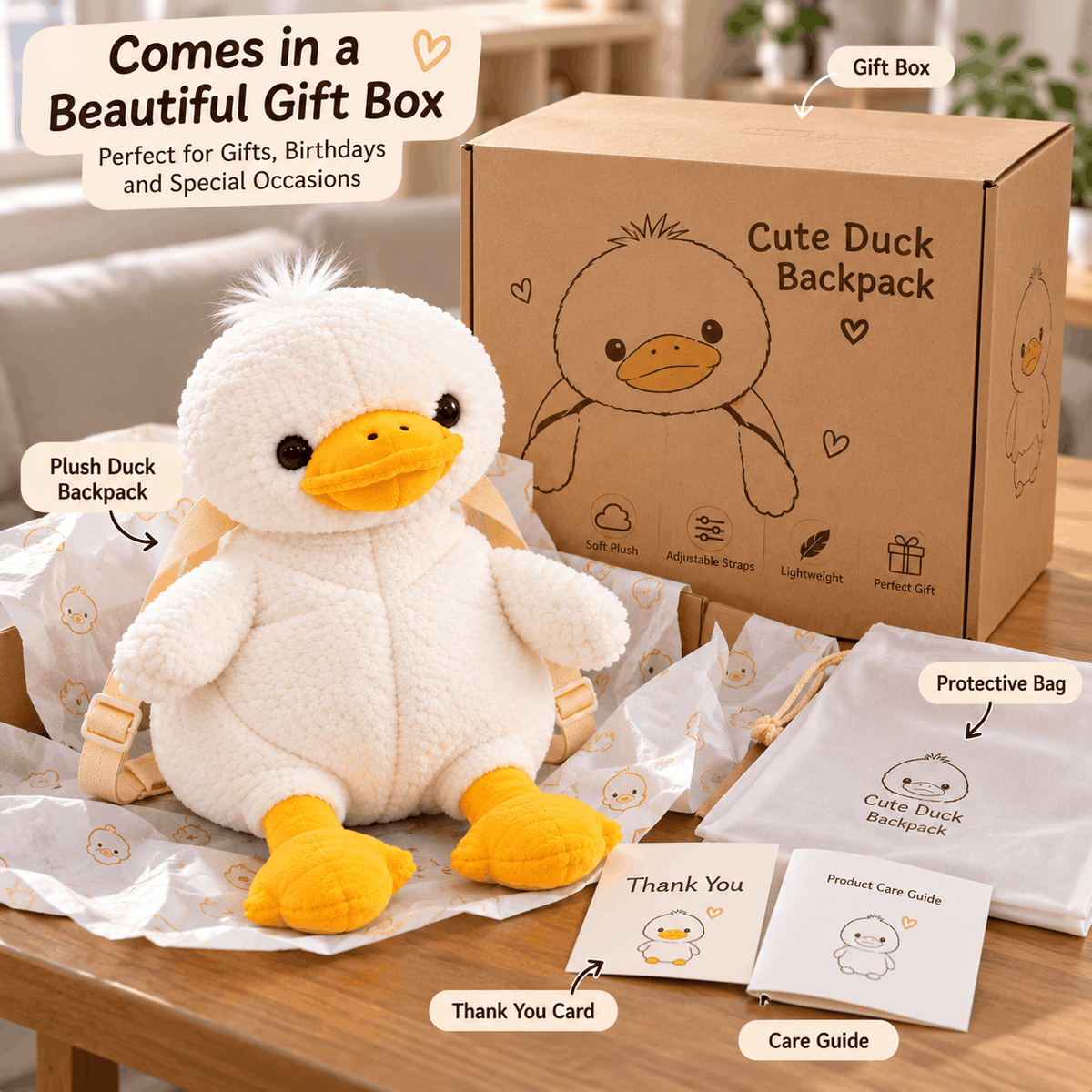Duck Plush Backpack — Cute Fluffy Duckling Bag