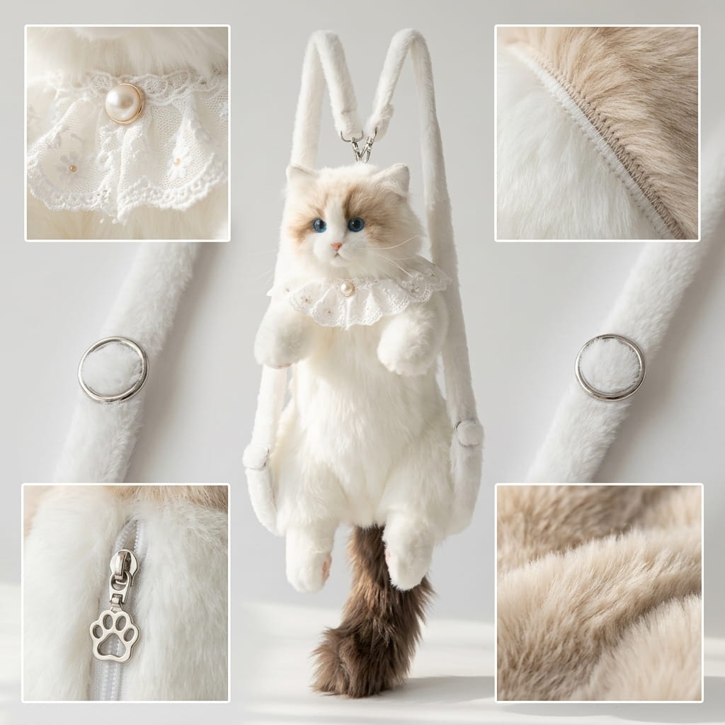 Ragdoll Cat Plush Backpack — Cute Realistic Kitty Bag