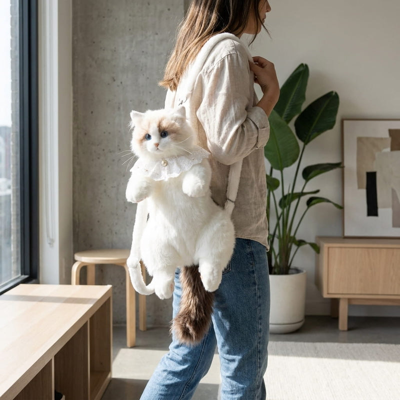 Ragdoll Cat Plush Backpack — Cute Realistic Kitty Bag