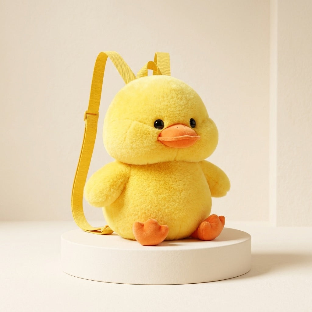 Baby Duckling Plush Backpack — Ultra-Fluffy Chonky Yellow Studio View
