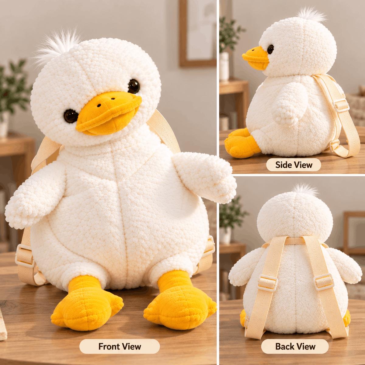 Duck Plush Backpack — Cute Fluffy Duckling Bag