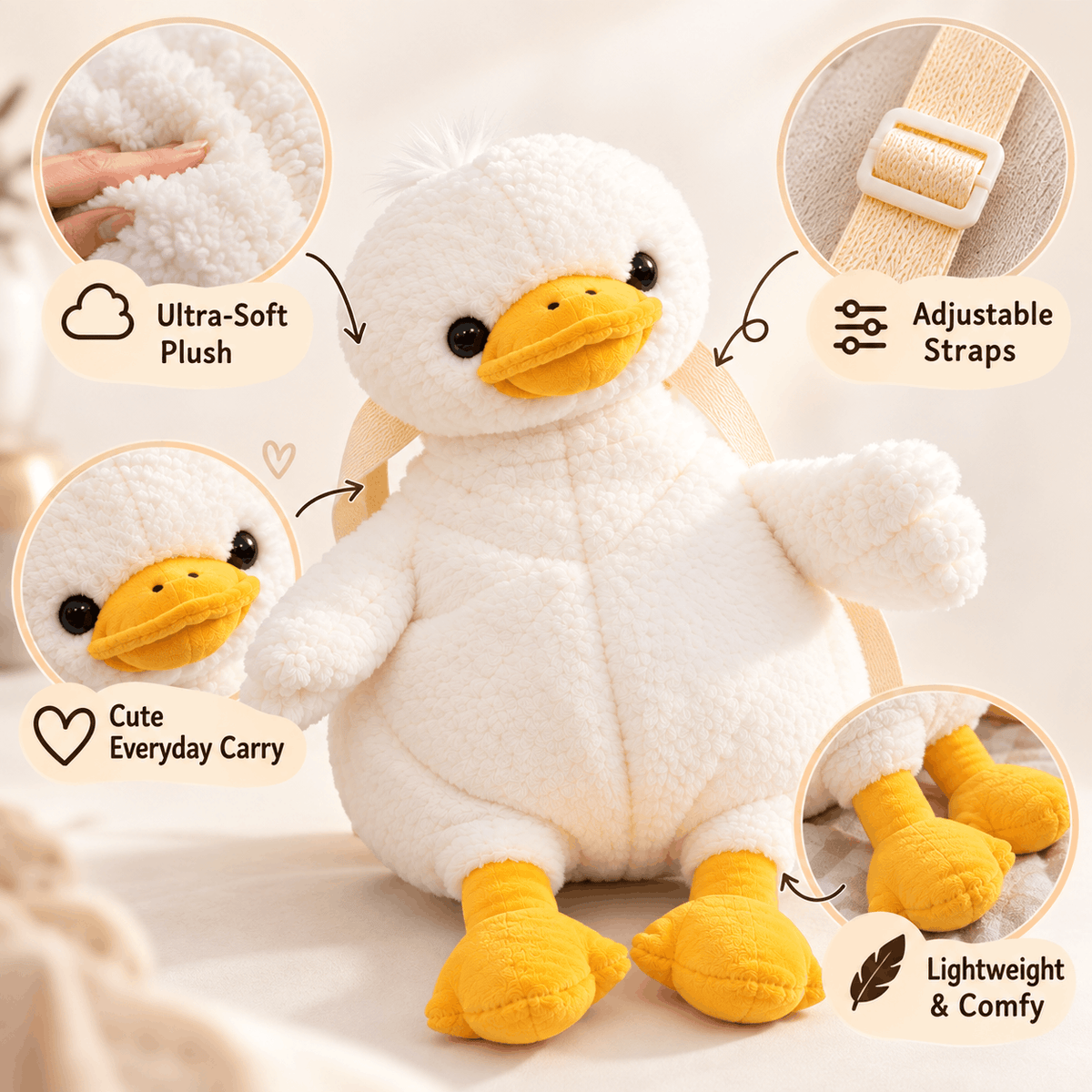 Duck Plush Backpack — Cute Fluffy Duckling Bag