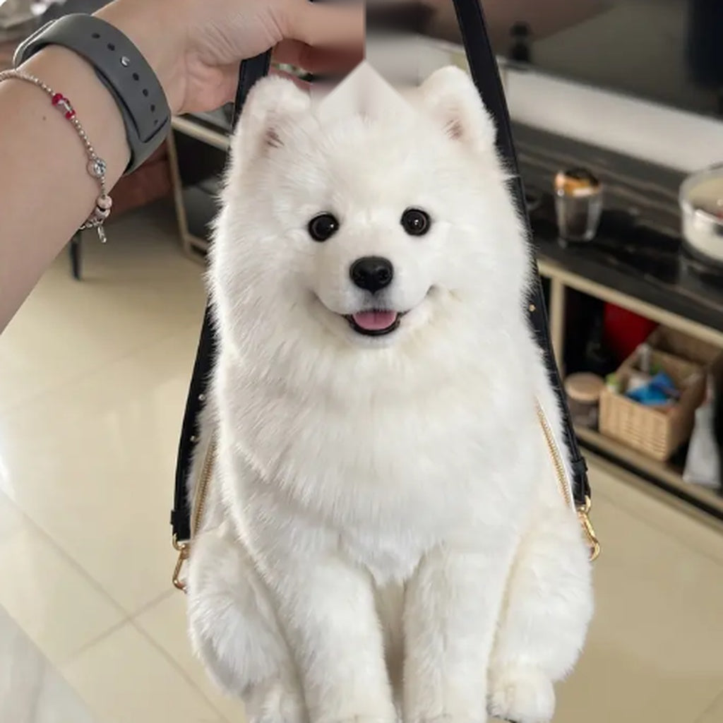 PupPal™ Realistic Samoyed Dog Backpack — Upright Sitting Puppy Details