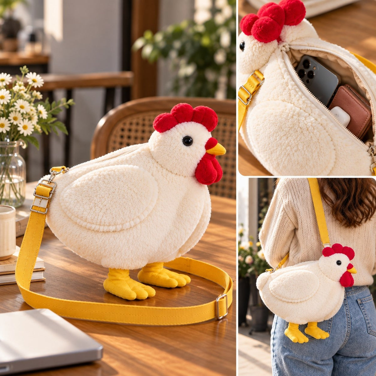 Chicken Plush Bag — Cute Fluffy Hen Purse