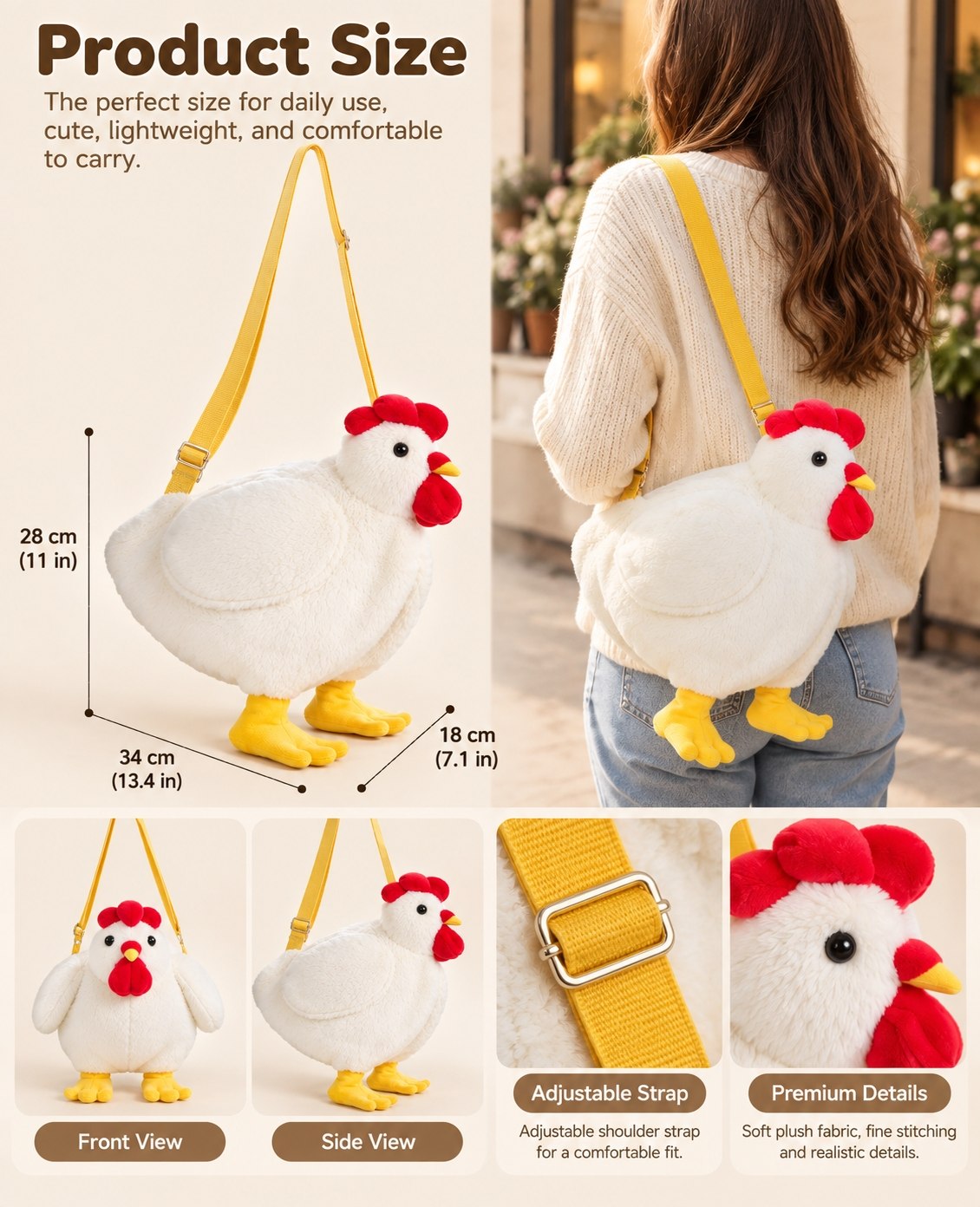Chicken Plush Bag — Cute Fluffy Hen Purse